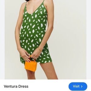 Reformation Green and White Mini Dress